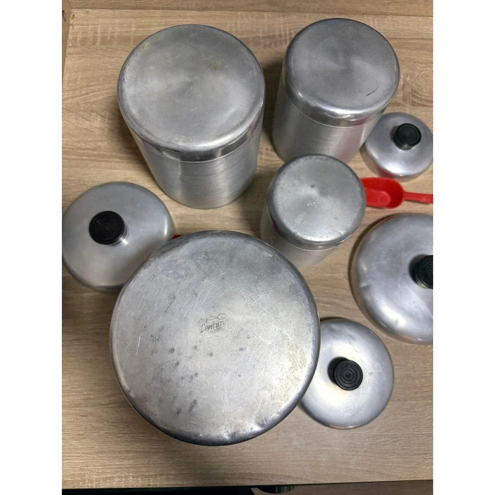 Vintage 1950s Mid Century Modern Spun Aluminum Nesting Kitchen Canister Set